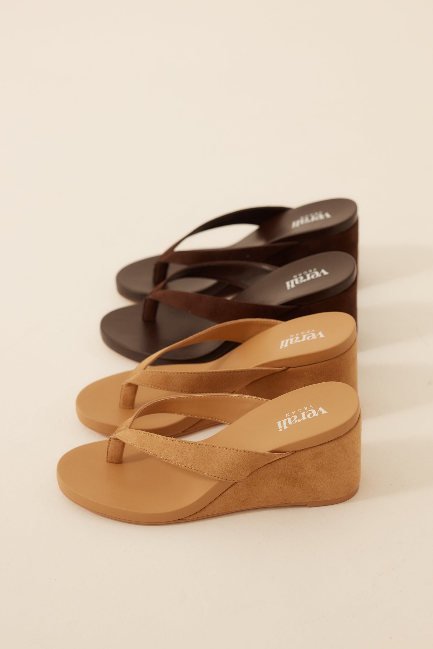 Polly Thong Wedges - Camel Tan Micro