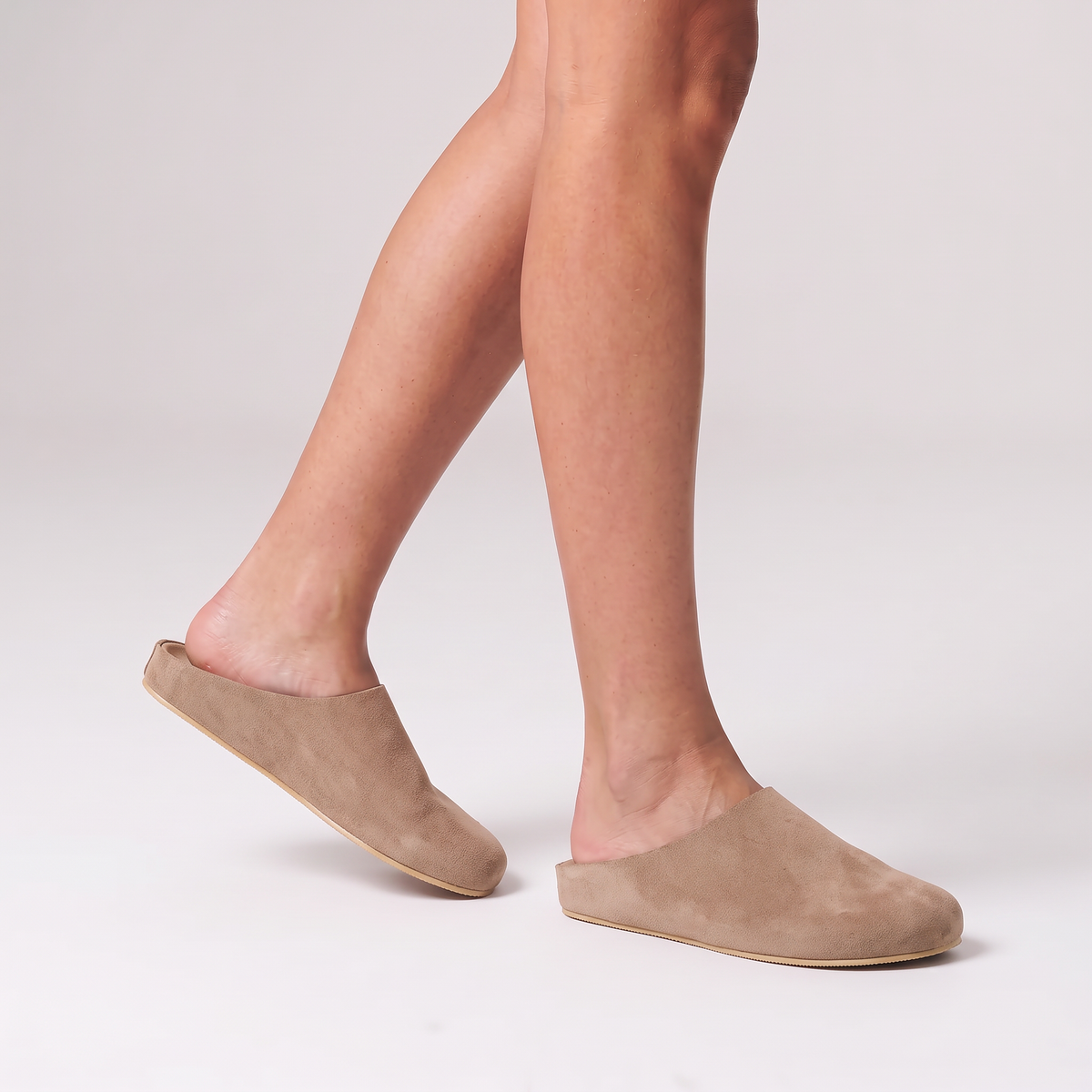 Terry Closed Toe Mules - Taupe Micro