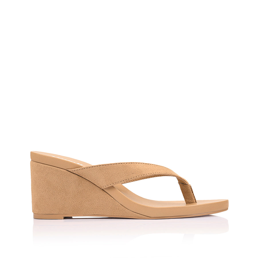 Polly Thong Wedges - Camel Tan Micro
