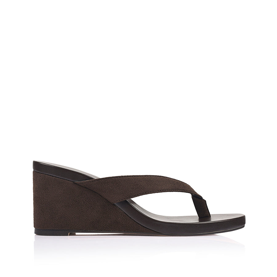 Polly Thong Wedges - Chocolate Brown Micro