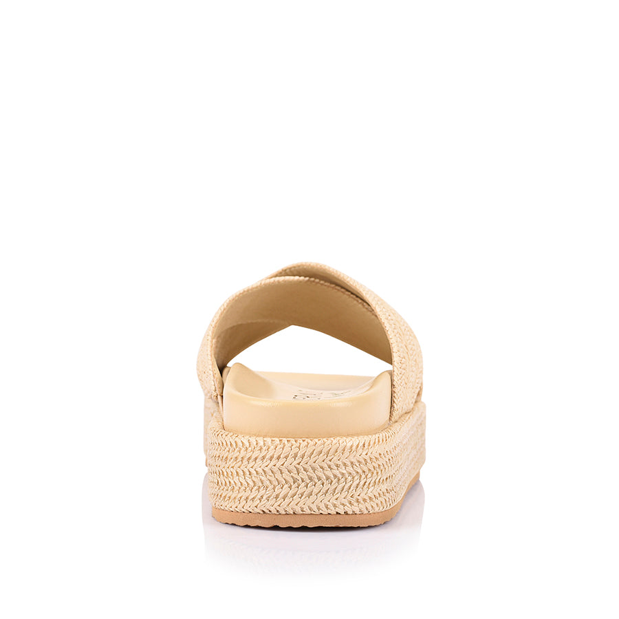 Women's platform raffia crossover slides