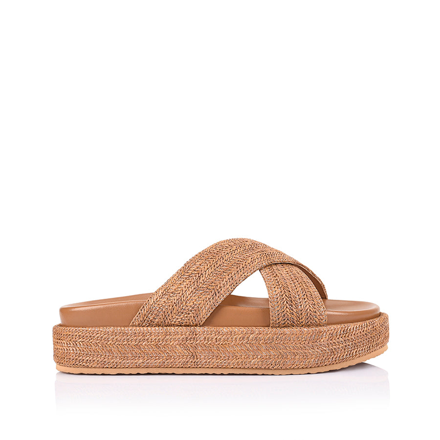 Roman Platform Slides - Tan Raffia