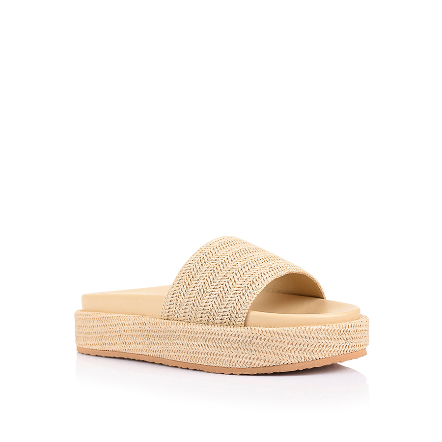Women's footbed platform slide in natural raffia finish