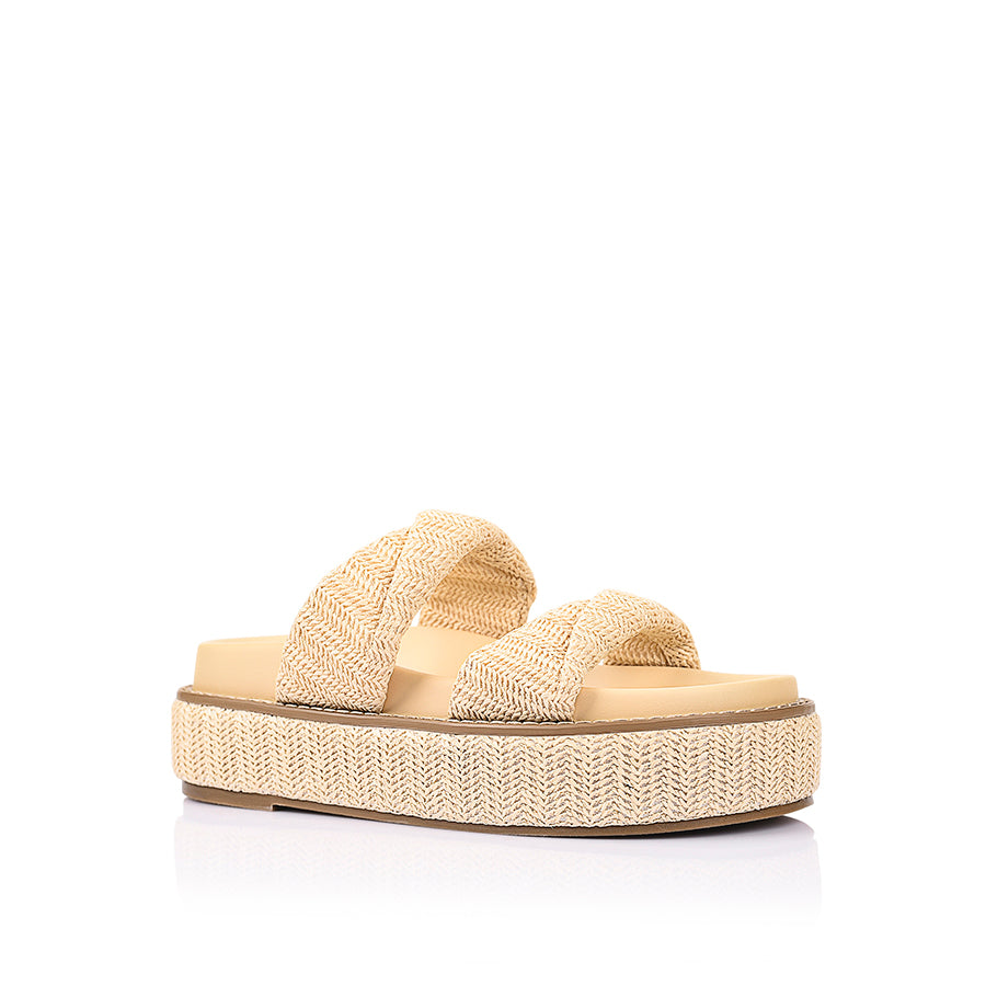 Women's natural raffia vegan platform footbed slide