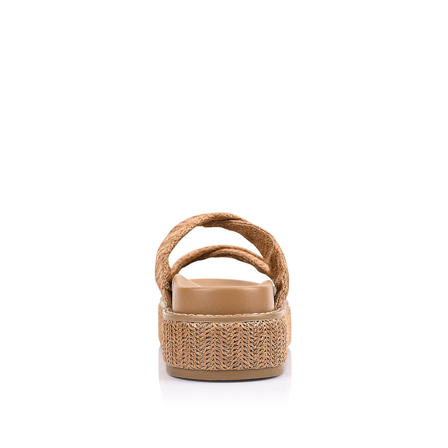 Women's tan raffia vegan platform footbed slide