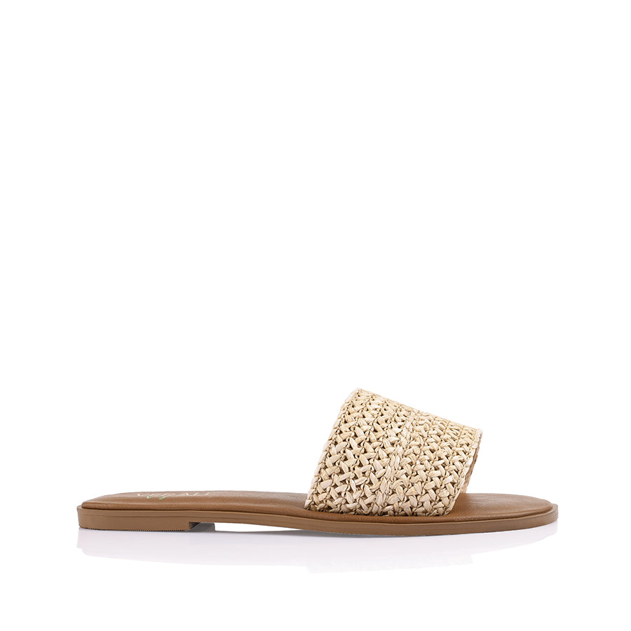 Women's natural raffia flat slides for summer