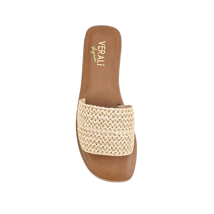 Women's natural raffia flat slides for summer