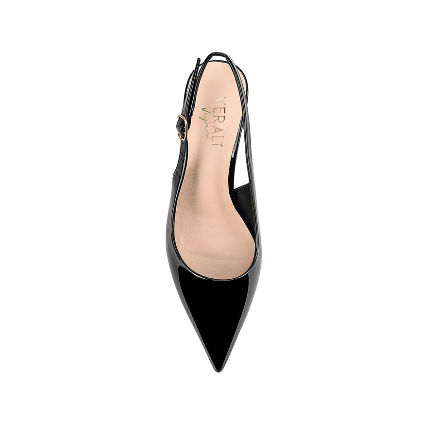 Women's black patent slingback stiletto heel with pointed toe