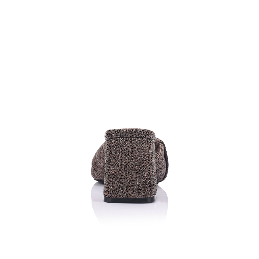 Stella Block Heel Mules - Chocolate Brown Raffia