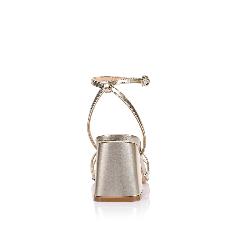 Women's champagne gold metallic vegan strappy block heel with adjustable ankle