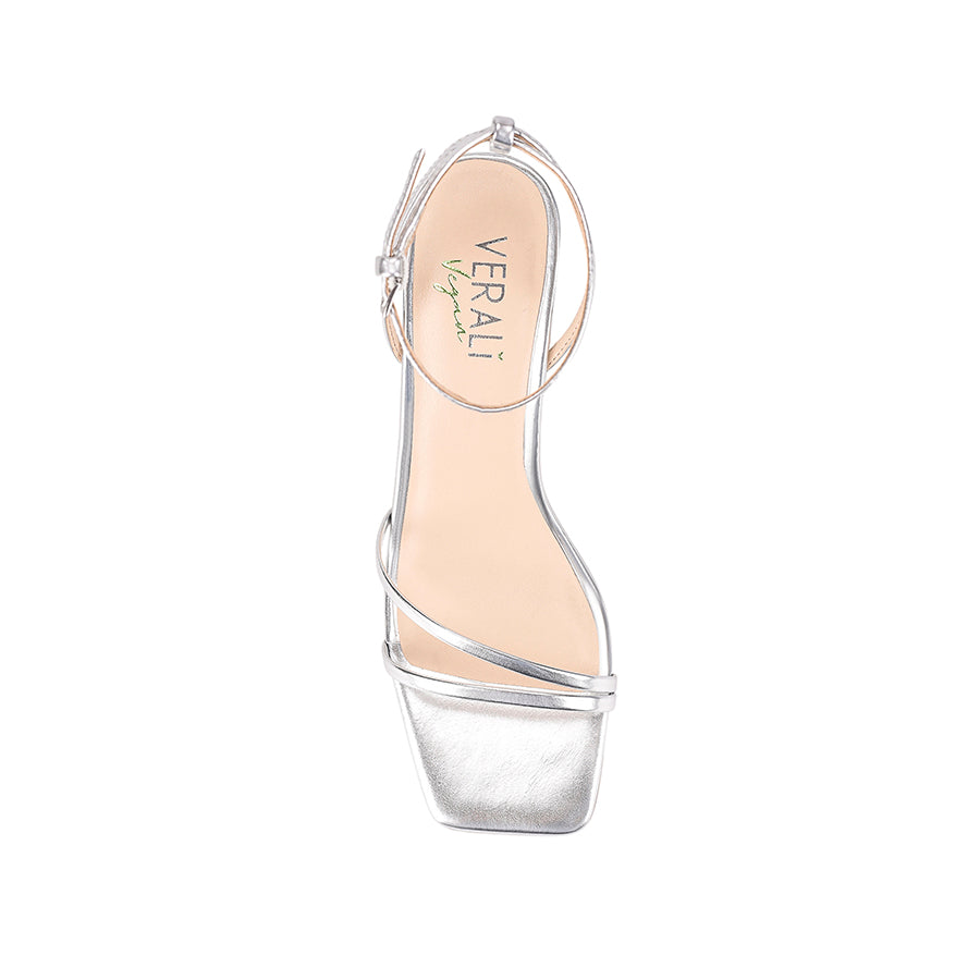 Women's strappy block heel in metallic silver