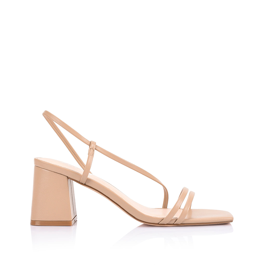 Women's block heel strappy sandal with elastic slingback, square toe, and dainty vamp straps