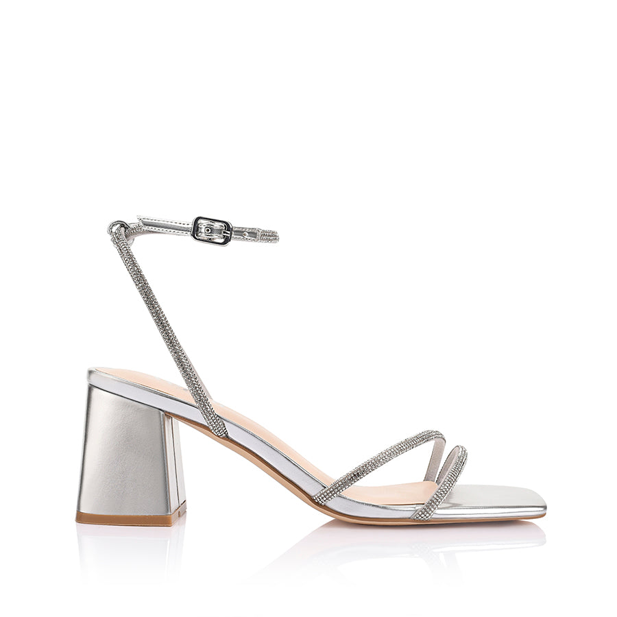 Strawberry Block Heel Sandals - Silver