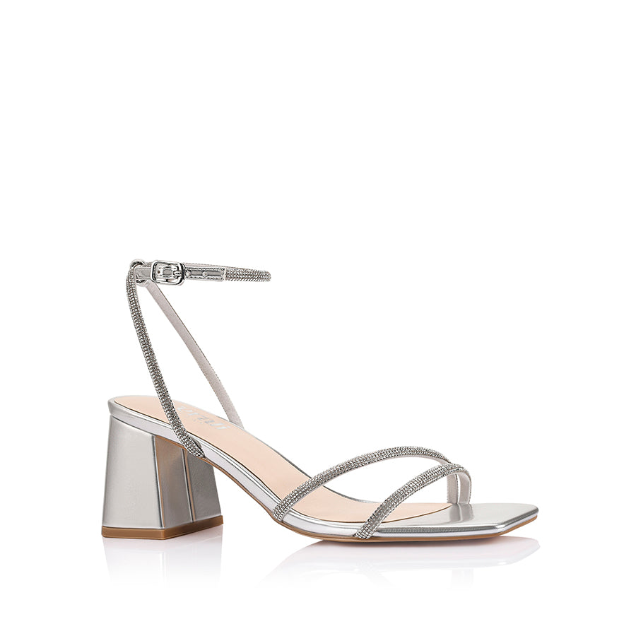 Strawberry Block Heel Sandals - Silver