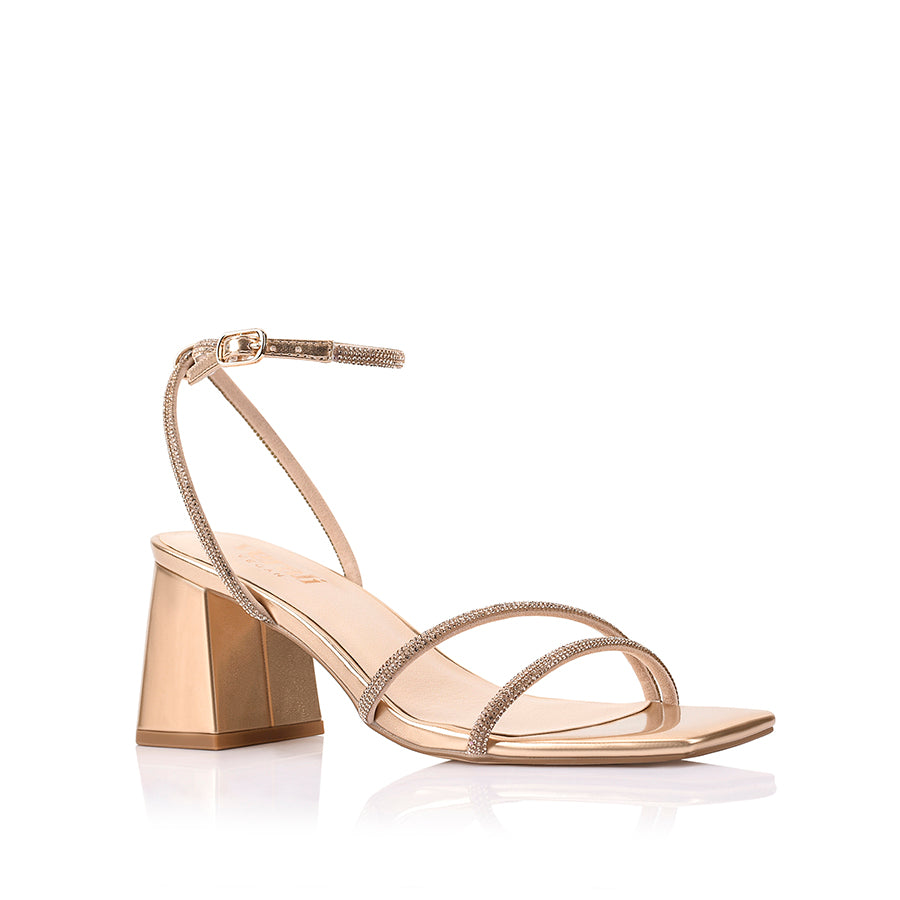 Strawberry Block Heel Sandals - Rose Gold
