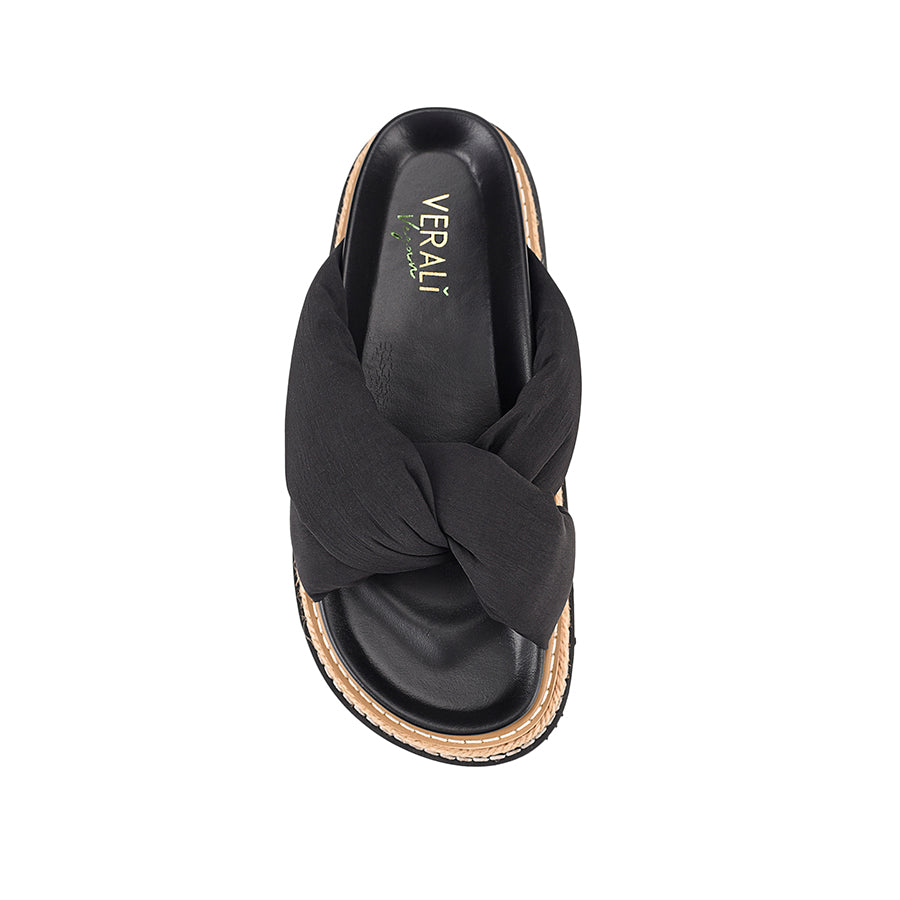 Women's black puffy platform sandals with contract sole and rope detailing