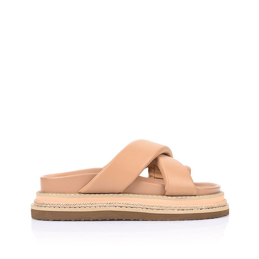 Thelma Flatform Slides - Dark Camel Tan