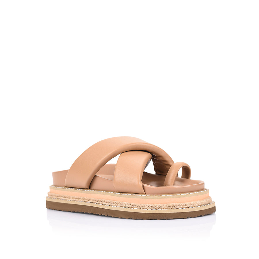 Thelma Flatform Slides - Dark Camel Tan