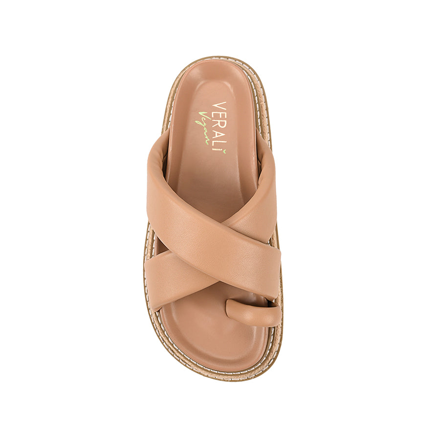Thelma Flatform Slides - Dark Camel Tan