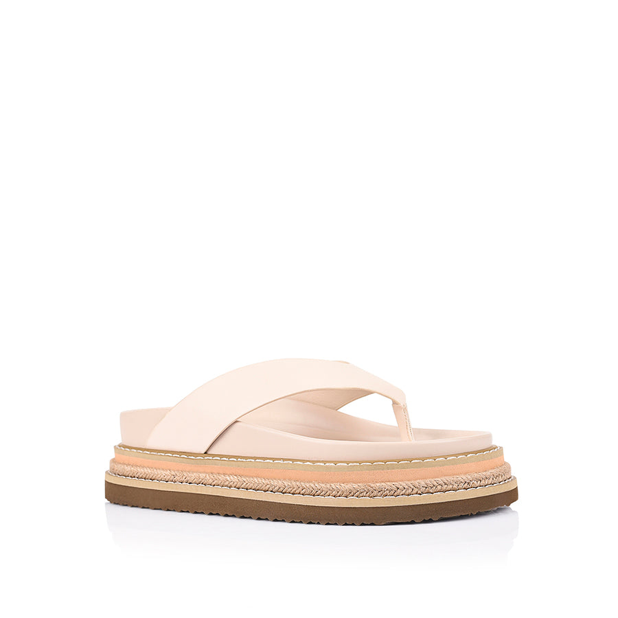 Women's bone beige vegan footbed platform thong with contrast rope sole