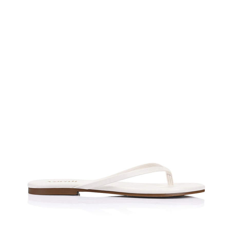 Women's vegan flat thongs in white smooth