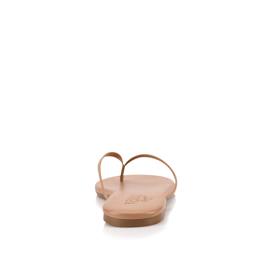 Women's tan flat slide on thong