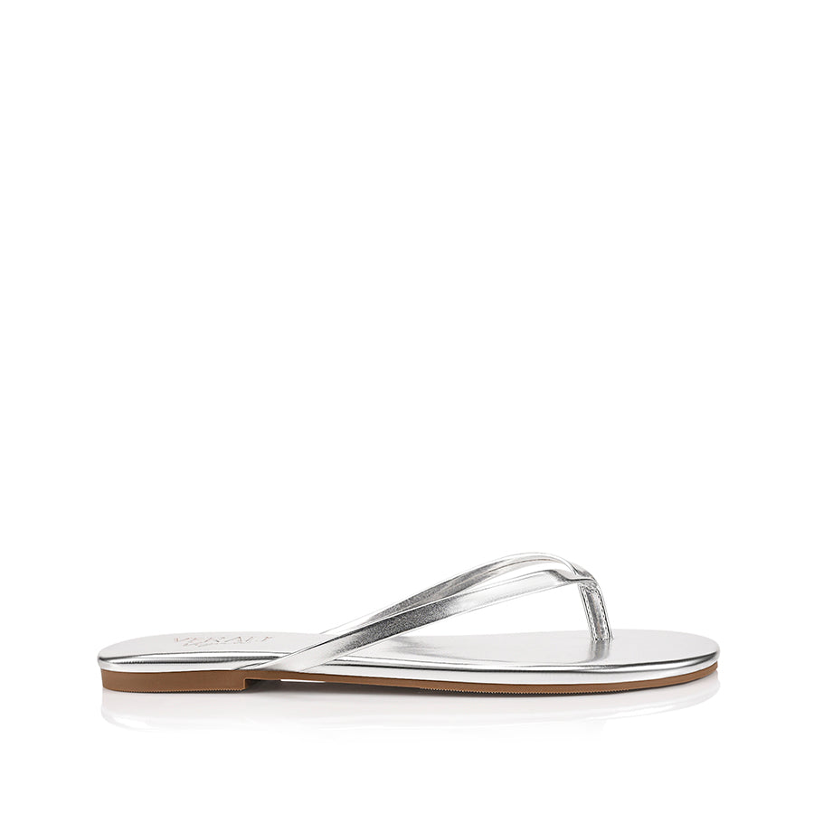 Women's silver metallic flat slide on thong