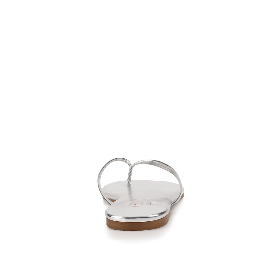Women's silver metallic flat slide on thong