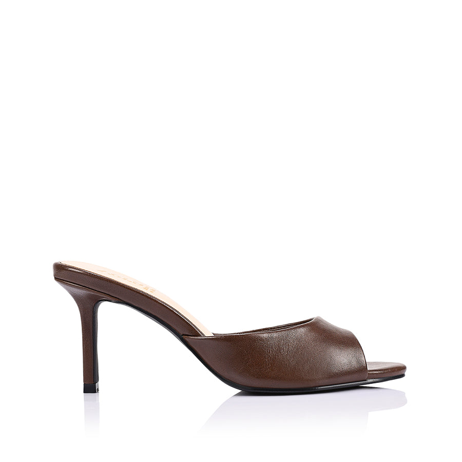 Flora Heeled Mules - Chocolate Brown Vintage Leather