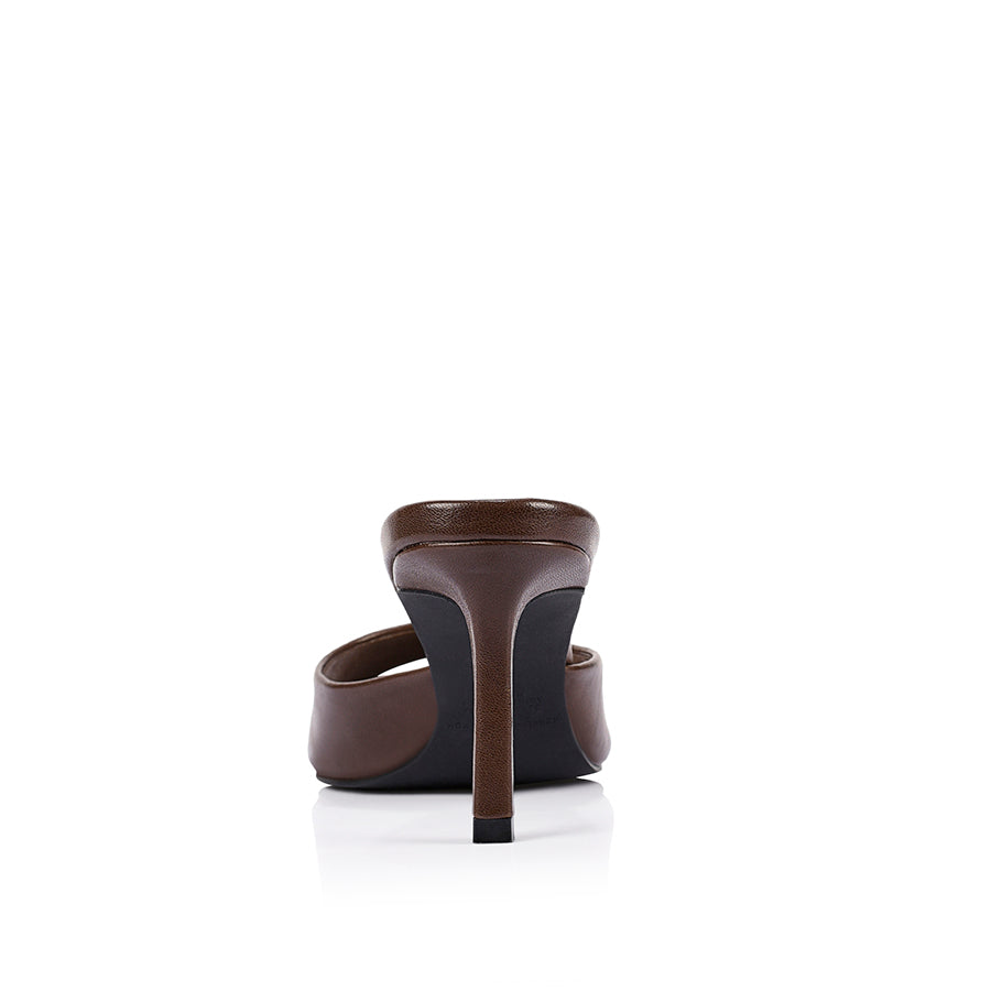 Flora Heeled Mules - Chocolate Brown Vintage Leather