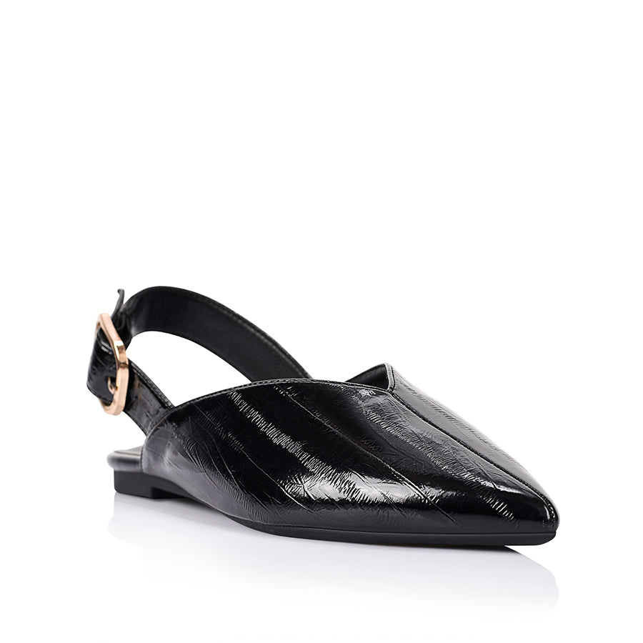 Indy Sling Back Flats - Black Eel