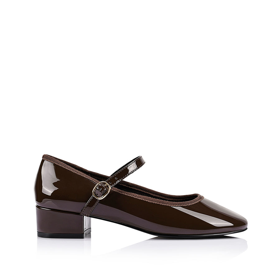 Micah Mary-Jane Block Heels - Chocolate Brown Patent