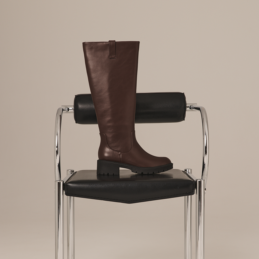 Jailyn Chunky Knee High Boots - Chocolate Brown
