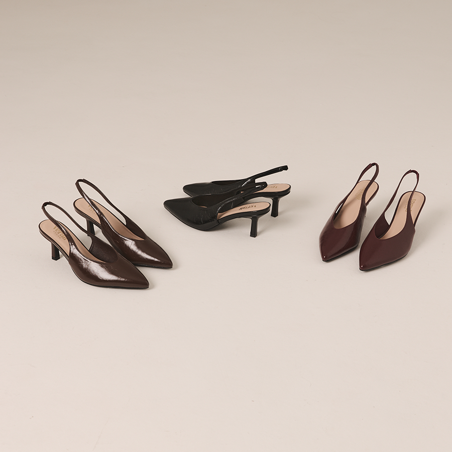 Lockwood Sling Back Stilettos - Berry Red Crinkle