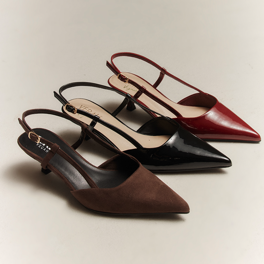 Lucas Slingback Kitten Heels - Chocolate Brown Micro