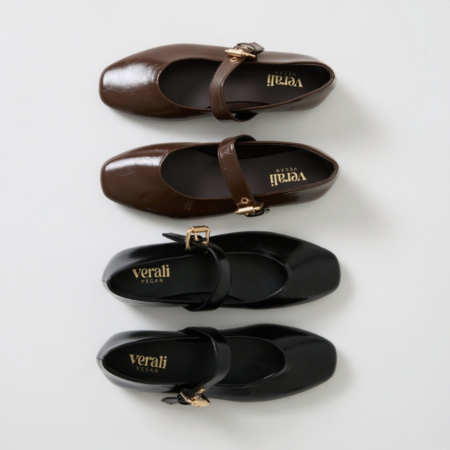 Europe Mary-Jane Flats - Black Crinkle
