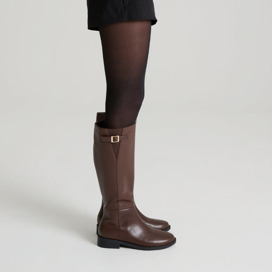 Garfield Flat Knee High Boots - Chocolate Brown