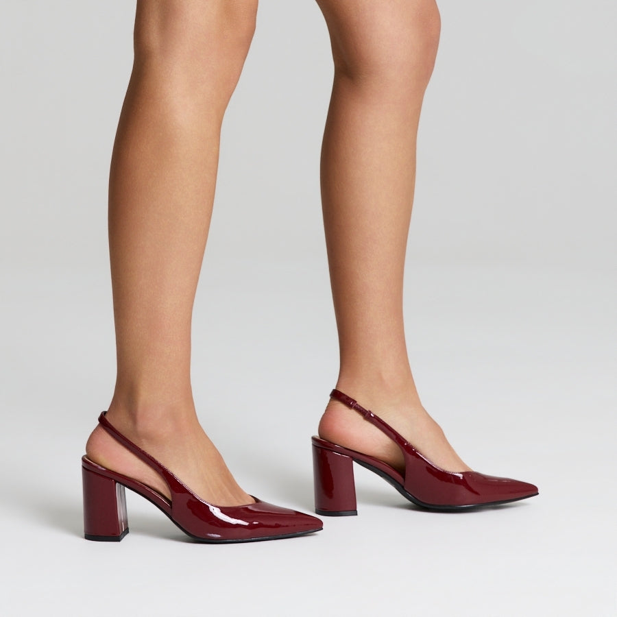 Elisha Slingback Block Heels - Wine Patent