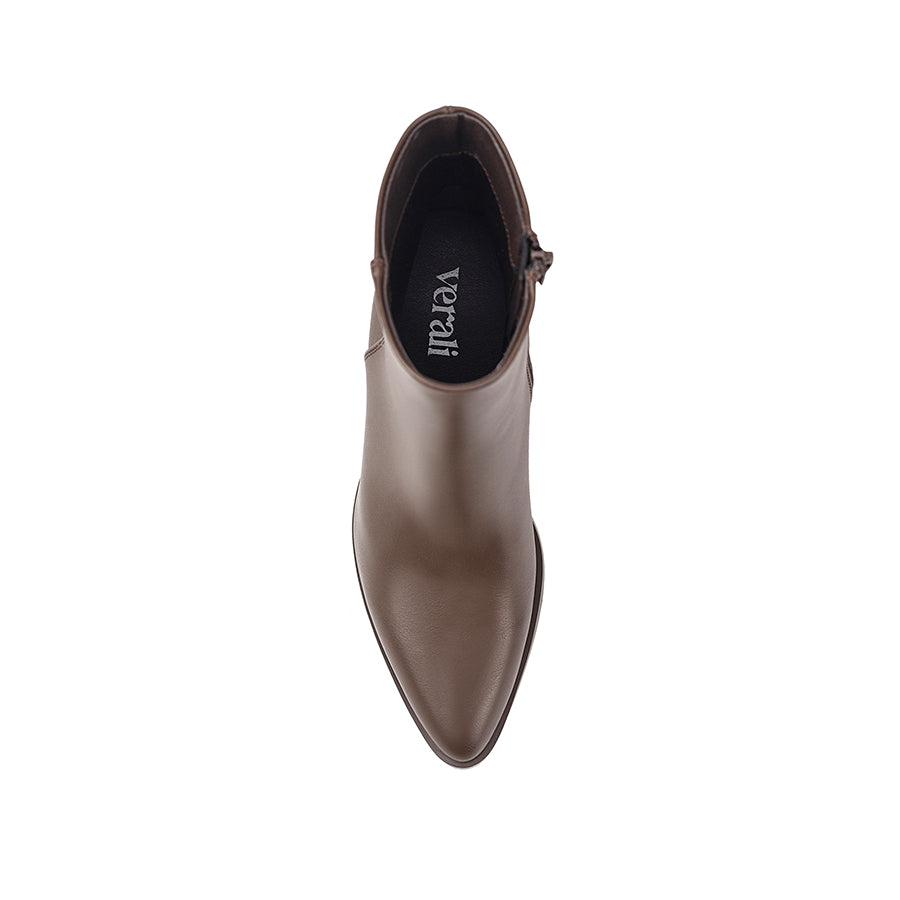 Brown ankle boot with zip closure and smooth upper