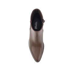 Brown ankle boot with zip closure and smooth upper