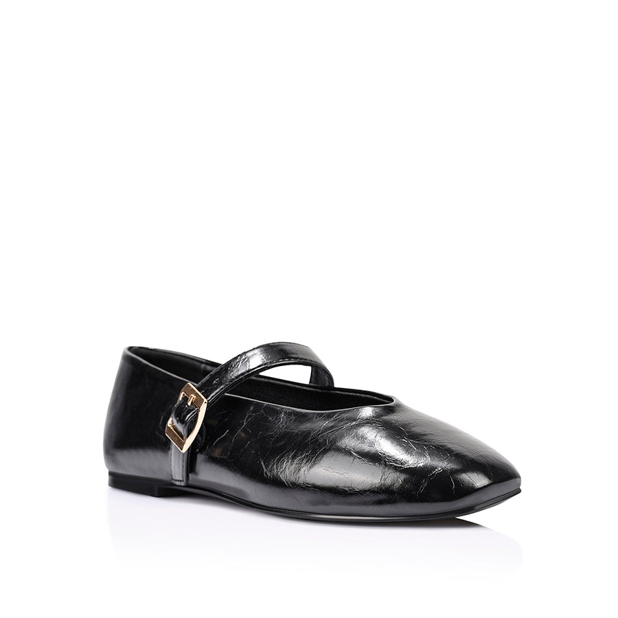 Alaska Mary-Jane Flats - Black Crinkle