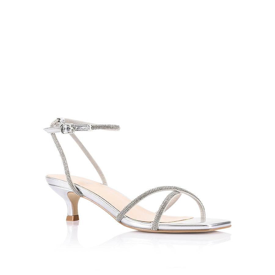 Silver high-heeled sandal with thin straps
