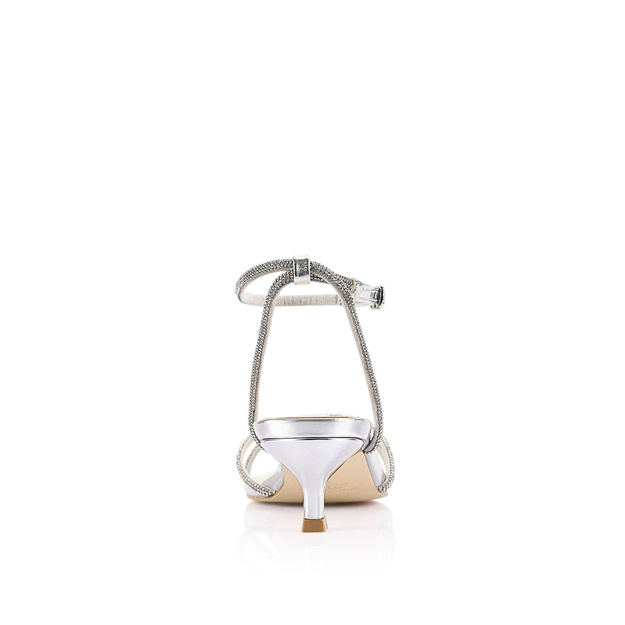Silver high-heeled sandal with thin straps