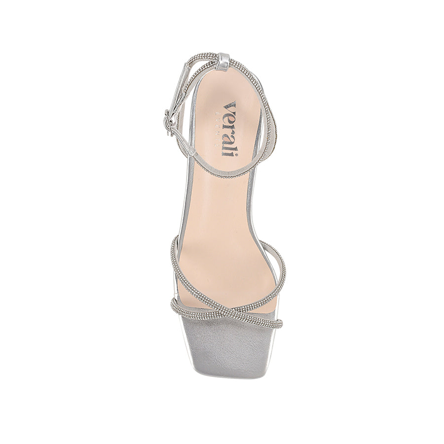 Silver high-heeled sandal with thin straps