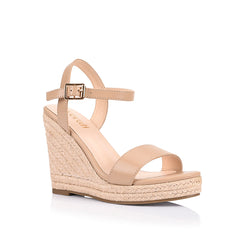 Women's beige vegan and jute rope espadrille wedges