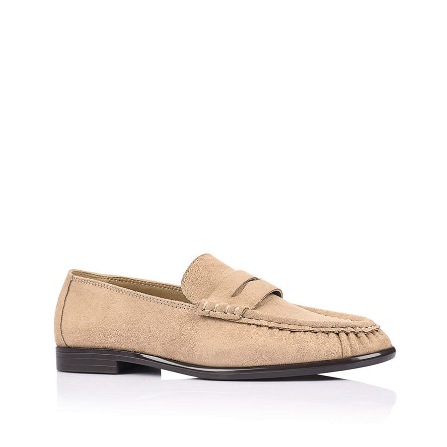 Taupe microfibre loafer with ruched toe vamp