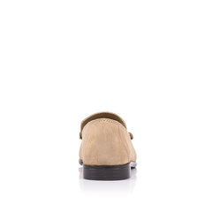 Taupe microfibre loafer with ruched toe vamp