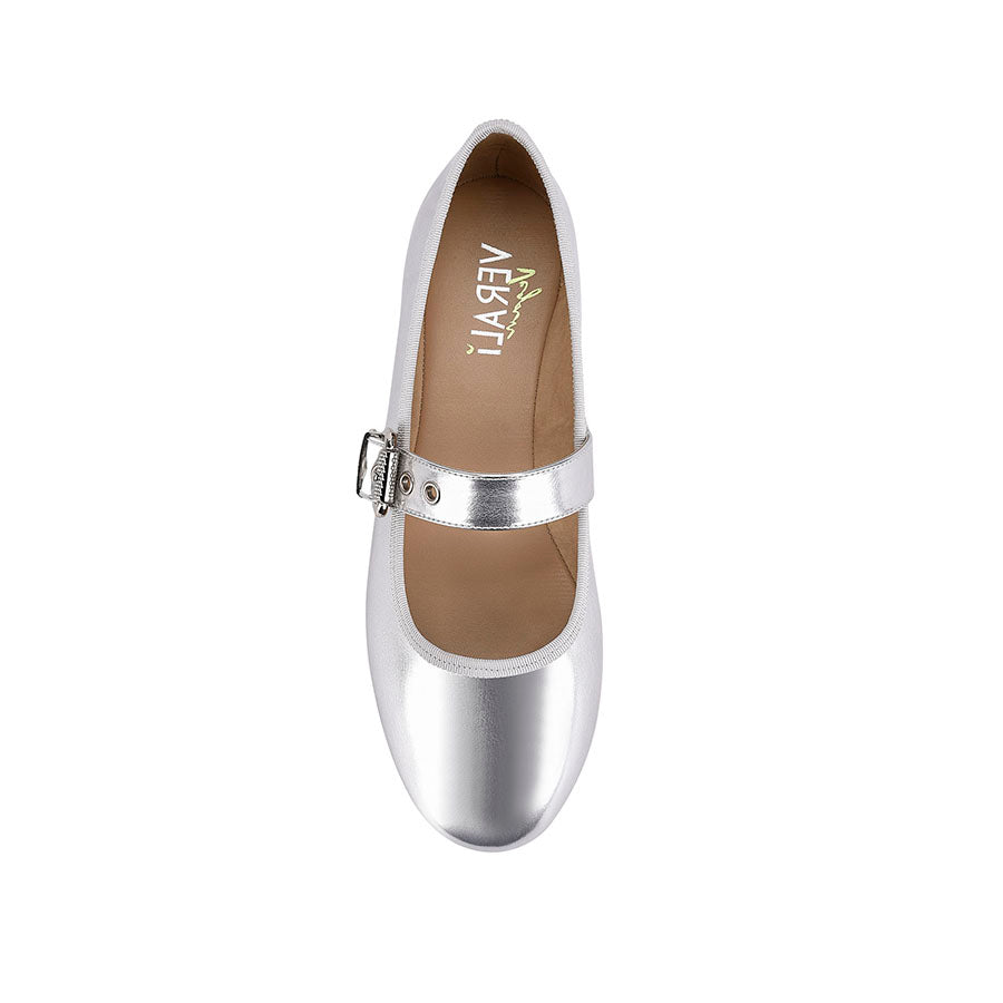 Women's silver smooth Mary Jane ballet flats