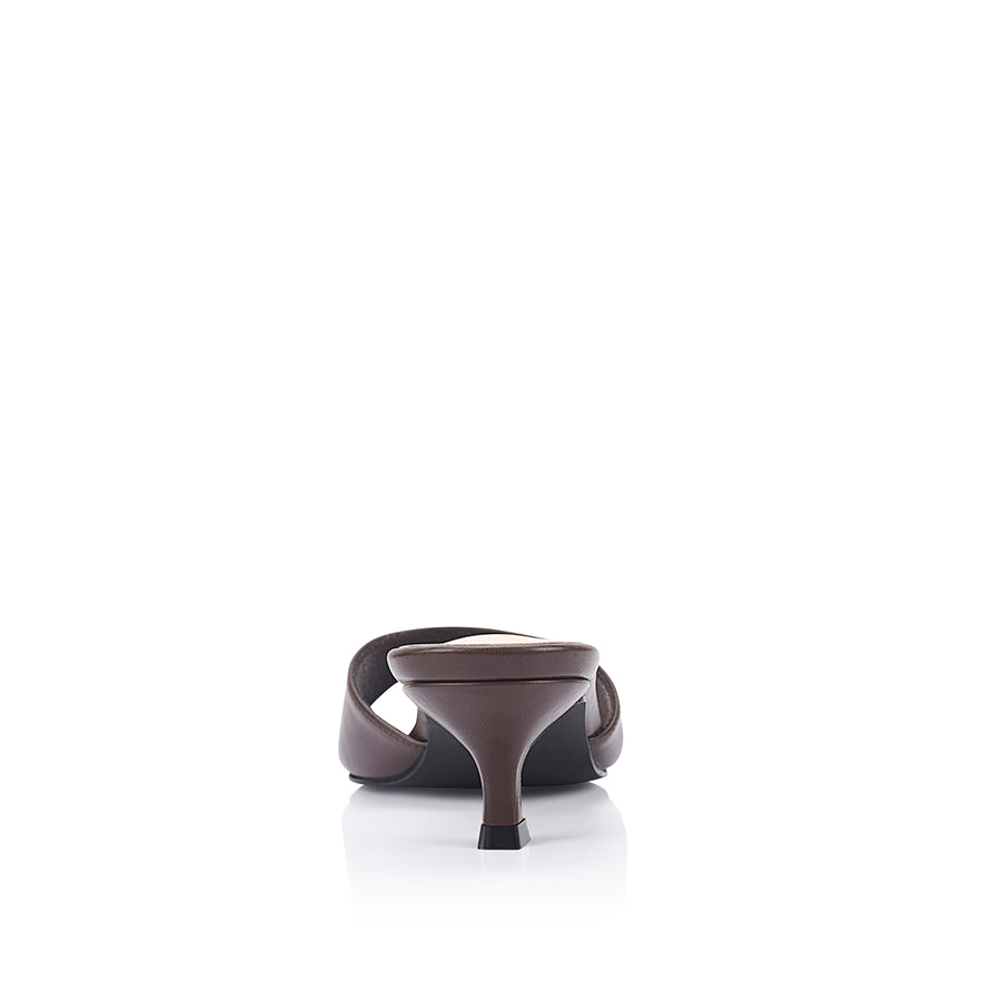 Alyssa Kitten Heel Mules - Chocolate Brown