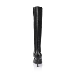 Women's black croc knee high stiletto boot with pointed toe